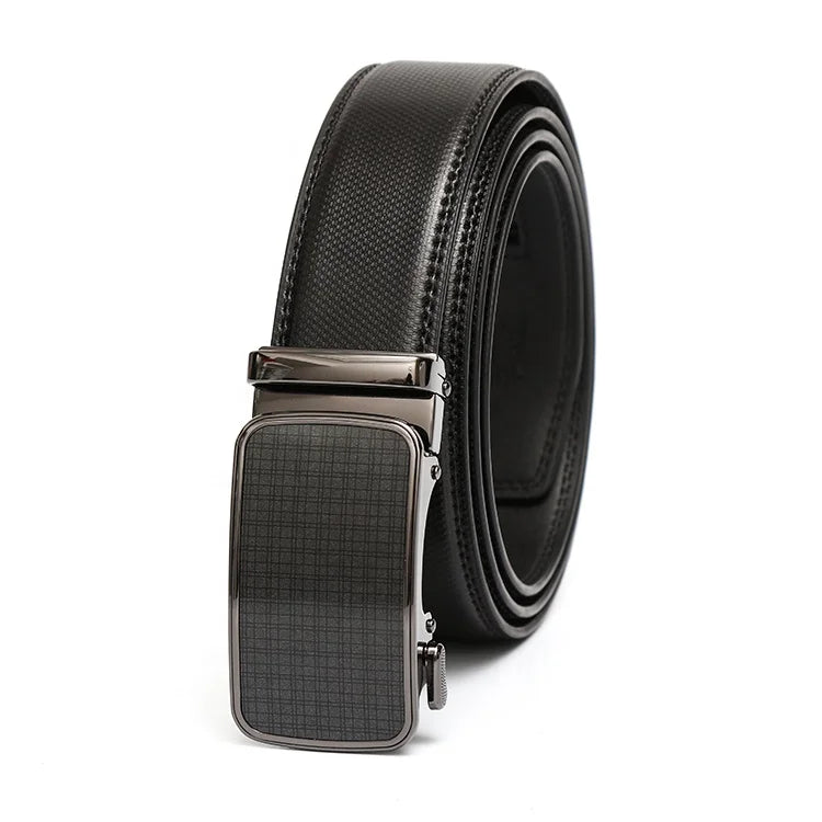 Authentic Men's Casual Golf Waist Ratchet Belt Luxury Genuine Cow Hide Twill Strap Back Pressure for Buckle