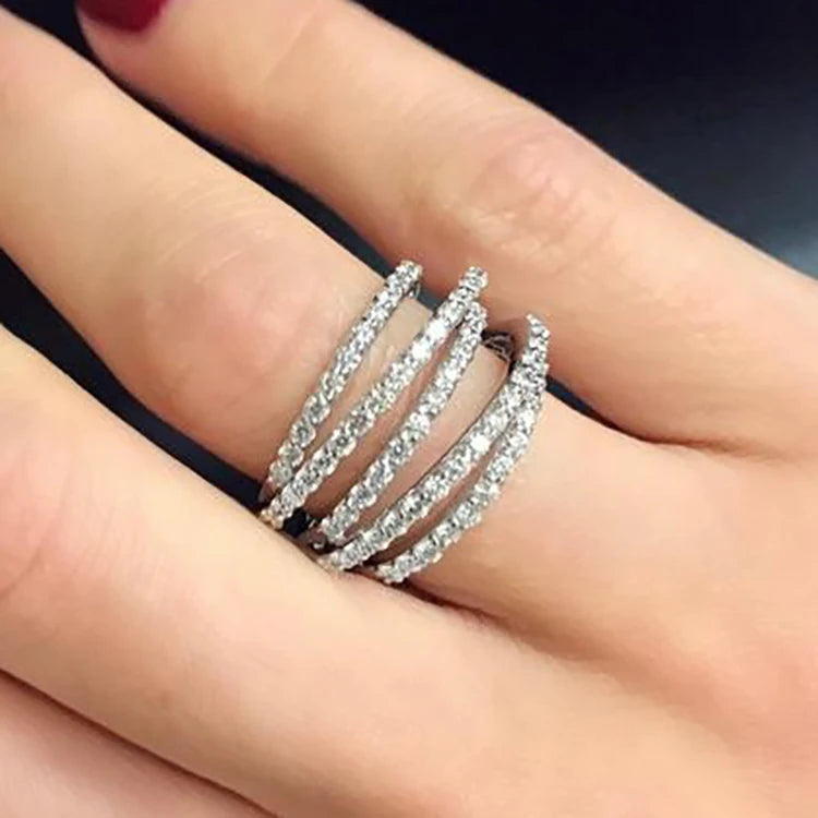 CAOSHI Luxury Wholesale Woman Fashion Cross Lines Ring Silver Plated Zirconia Finger Personalized Rings