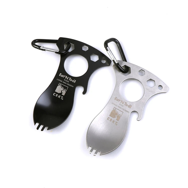 5-in-1 Utility Tactical Spork Stainless Steel Spoon Bottle Opener Fork & Knife Opener Combo Camping Utensil for Hiking Camping