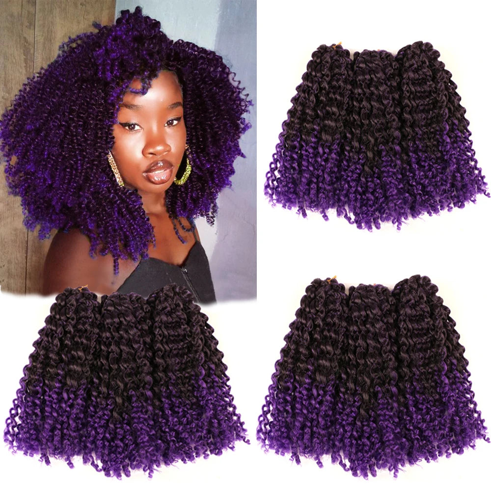 Jerry Curl Hair 8-Inch Synthetic Kinky Curly Hair Extension 3-Pcs/pack Marley Bob Malaysian Deep Wave Crochet Braids