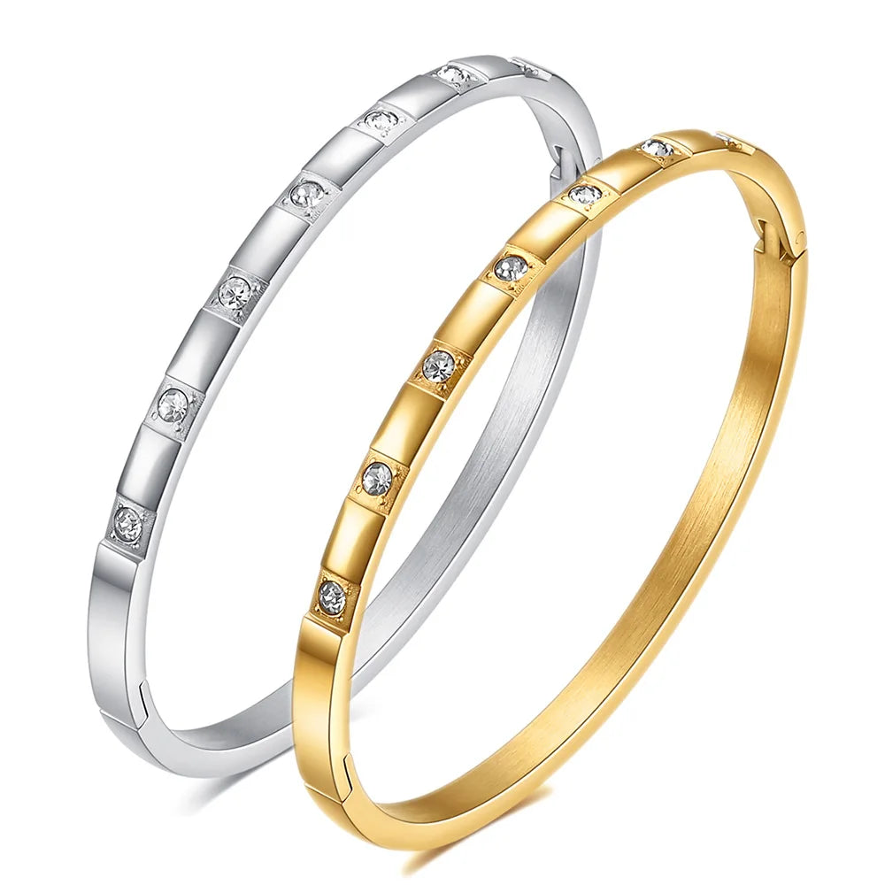 Yiwu Daicy Classic Design Fashion Jewelry 4MM 18K Gold Bangles Zircon Diamond Bracelets for Women Couple Accessories