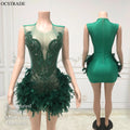 Ocstrade New Arrivals Elegant Shiny Rhinestone Dress Sleeveless Sexy Feather Diamond Birthday Party Dresses Gown Mini Club Dress