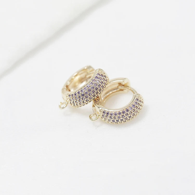 Fashion Women's Jewelry Earrings Accessories 14K Gold Plated Micro Paved Purple Zircon Round Hoop Earrings
