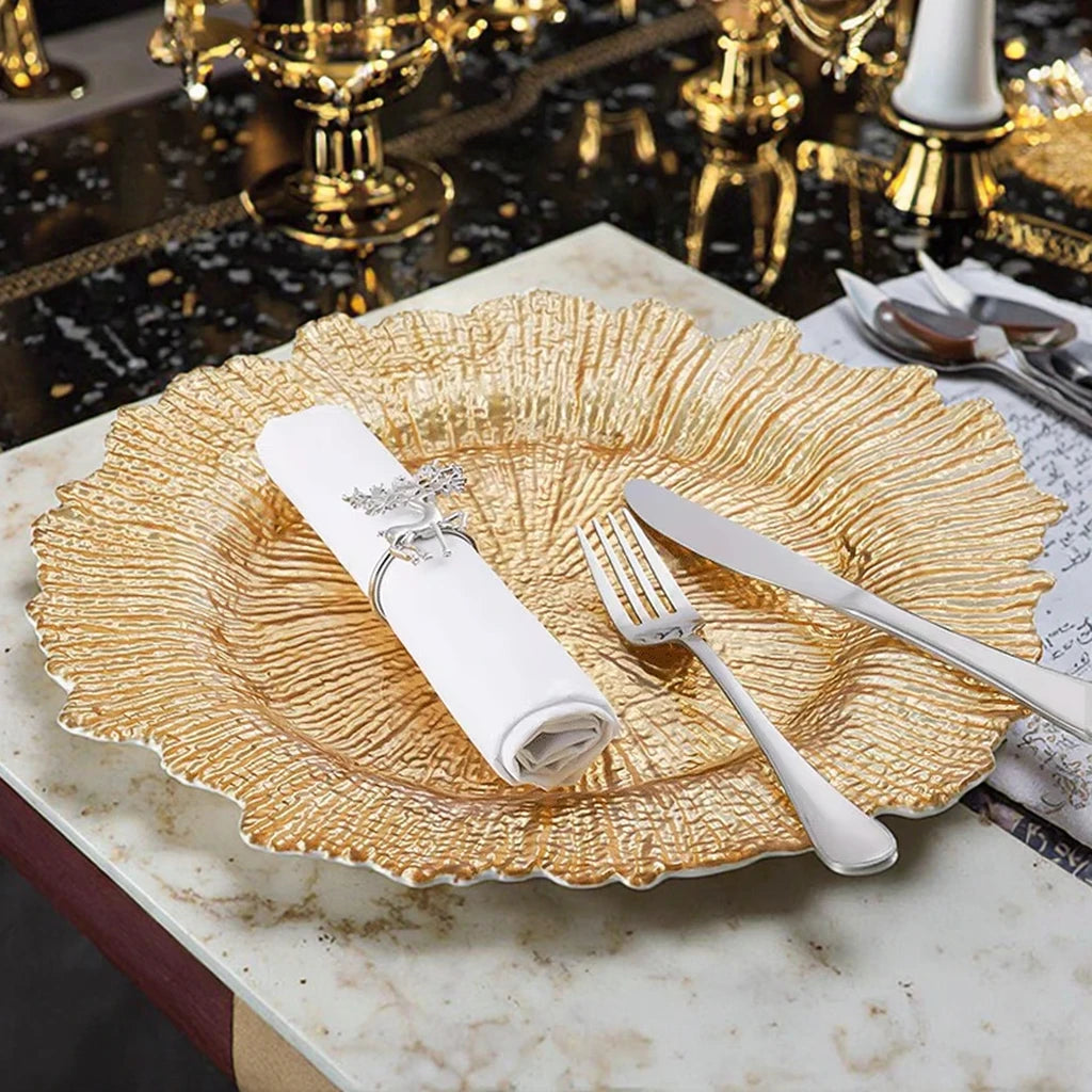 Eco-Friendly Europe Sun Pattern Glass Replacement Dishes Gold Inlay Plate Set Home Wedding Restaurant Use Low Price