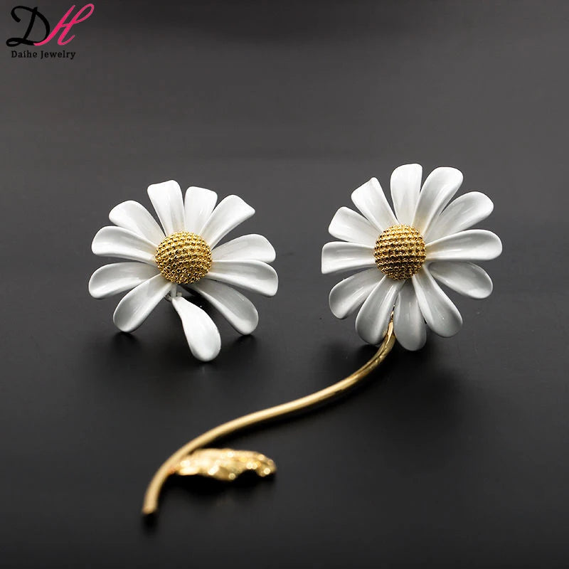 DAIHE Ins Fashion Jewelry Female Daisy Clavicle Chain Earrings Necklace Ring Bracelet Jewelry Sets