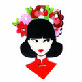 Creative Japanese Geisha Garland Chinese Girl Red Cheongsam Sequin Acrylic Plating Brooch for Women Wedding