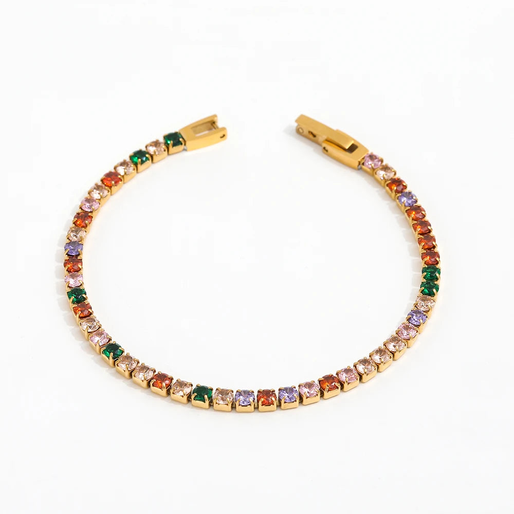 Joolim Waterproof Tarnish Free & Waterproof Colorful Zirconia Luxury Tennis Stainless Steel Charm Bracelet