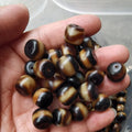 11x10mm Mini Round Black Old Ancient Tibetan Dzi Stone Beads with Gem Appraisal Certificate