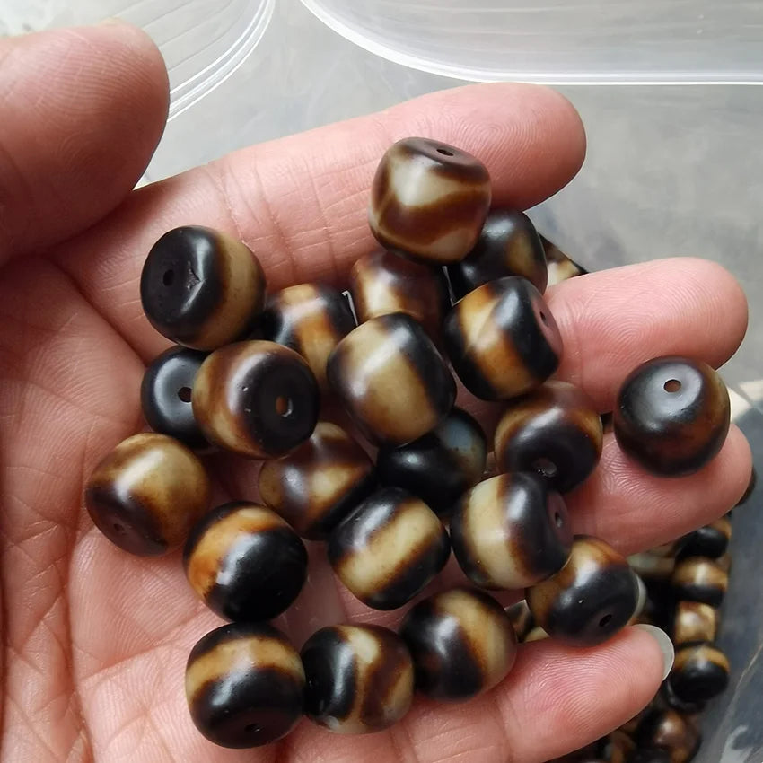 11x10mm Mini Round Black Old Ancient Tibetan Dzi Stone Beads with Gem Appraisal Certificate