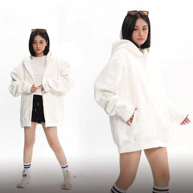 Unisex Ecosmart 480G Fleece Full-Zip Hoodie Plus Size Casual Print Sweatshirt for Women for Autumn and Winter Seasons