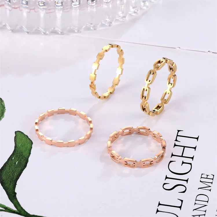 Trendy Daily Wear 14K Gold Plating Hollow Stainless Steel Link Chain Ring