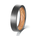 POYA Gunmetal Plated Tungsten Rings Inlay Whiskey Barrel Oak Mens 5.5mm 7mm Wooden Vintage Wedding Band