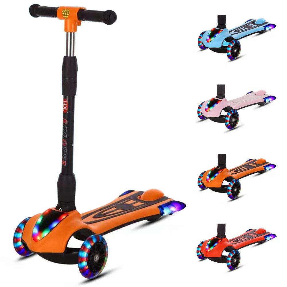 Children's Scooter 4 Height Adjustable Pu Light up 3 Wheels Extra Wide Deck Kids Kick Scooter for Best Gifts Boys Girls