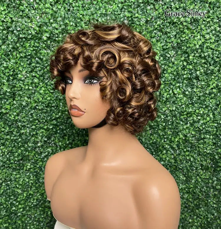 Wholesale P430 99J Bouncy Wave  Human Hair Wigs with Bang Fringe for Black Women