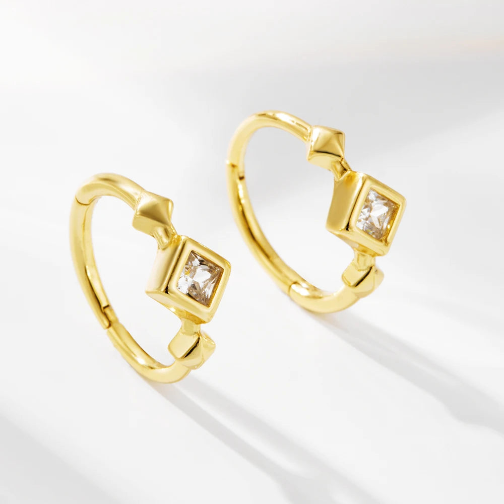 Aretes Por Mayor High Quality S925 Sterling Silver Simple Square Cubic Zircon 14K Gold Plated Huggie Hoop Earrings for Women