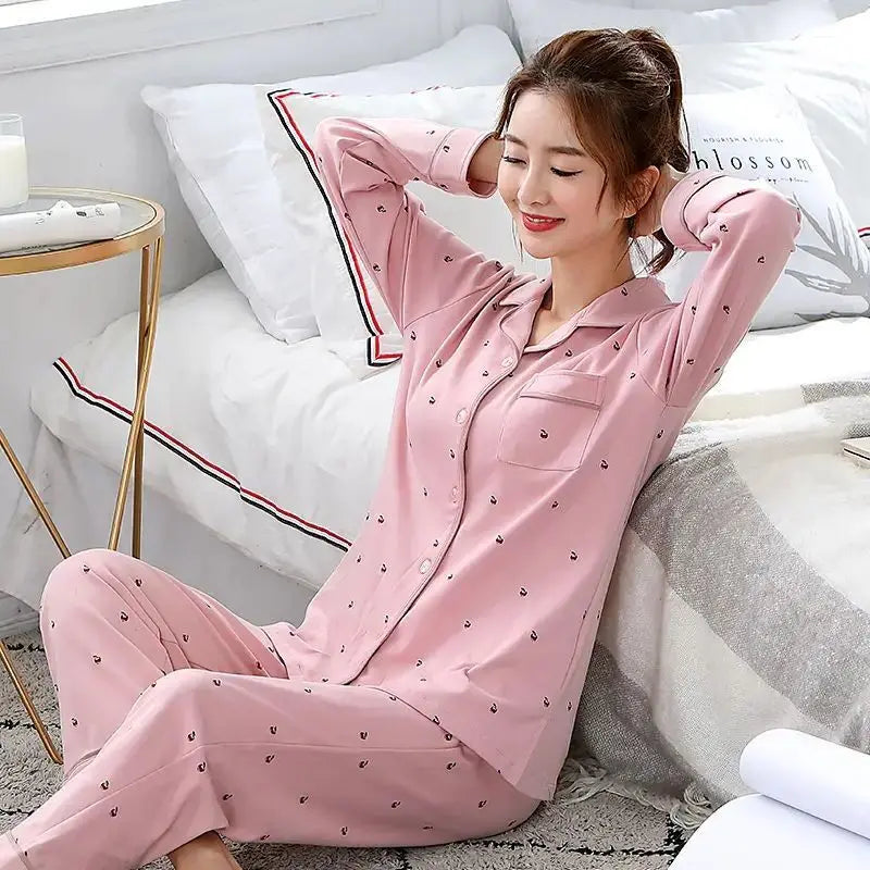 Lady Cartoon Long Sleeve Pants Women Pajamas Sets Pajamas Casual Solid Large Size Sleepwear Women's Home Clothes