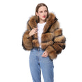 Fashion Design Women Street Wear Warm Winter Fluffy Brown Raccoon Fur Bomber Jacket