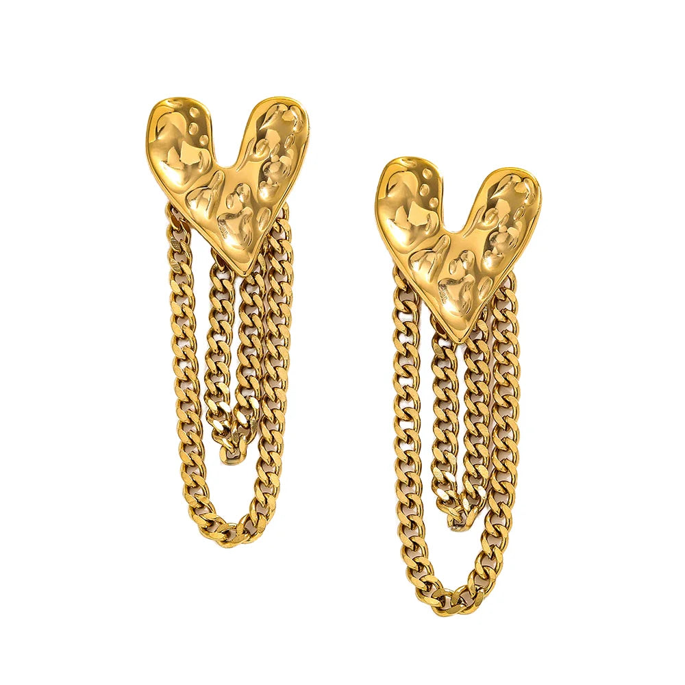 Tassel Dainty Hammer Lava Irregular Tassel Stud Trendy 18K Gold Plated Stainless Steel Stud Heart Earring