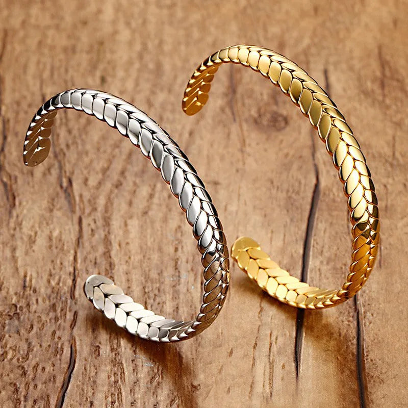 Simple Wheat Ear Design Bracelet Gold Plated Stainless Steel Open Bracelet Gold Cuff Bangle for Women Man