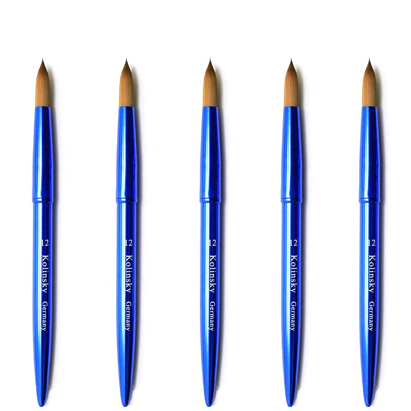 Popular 100% Pure Kolinsky Brush 3D Acrylic Brush with Blue Metal Handle Round Head Acrylic Nail Beauty Brush #6-#22