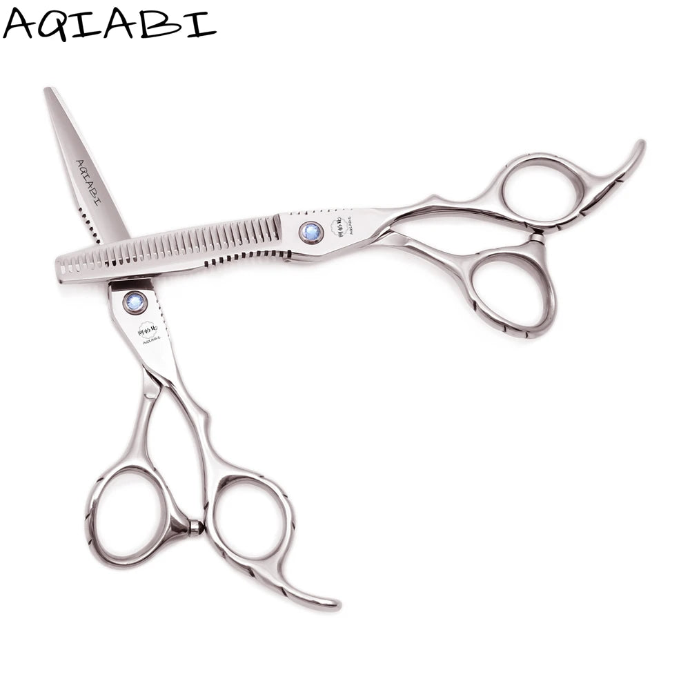 AQIABI Japanese Steel Hair Dressing Scissors 6\" Thinning Shears Stainless Steel Beauty Hair Cutting Scissors A1011
