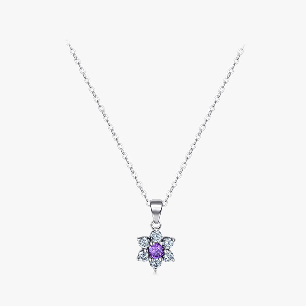 Classical Purple Zircon Flower Necklace for Women Jewelry 925 Sterling Silver Flower Pendants for Gifts