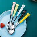 Creative Cat Pattern Stainless Steel Spoon Ceramic Handle Teaspoon Set for Children