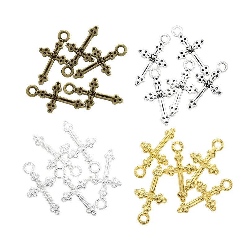 YuenZ Antique Silver Color Cross Plated Charms Pendants Jewelry Making DIY Handmade Craft 21*12mm T61