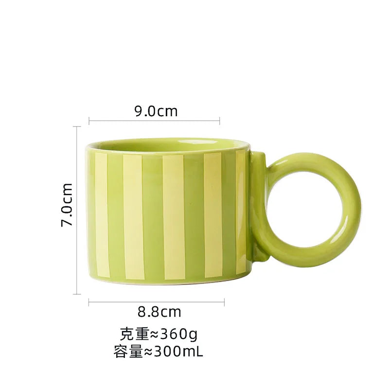 Solhui Nordic Style Twist Handlebar Design  Large Capacity Ceramic Mugs Ins Creative Vertical Strip Ceramic Mug