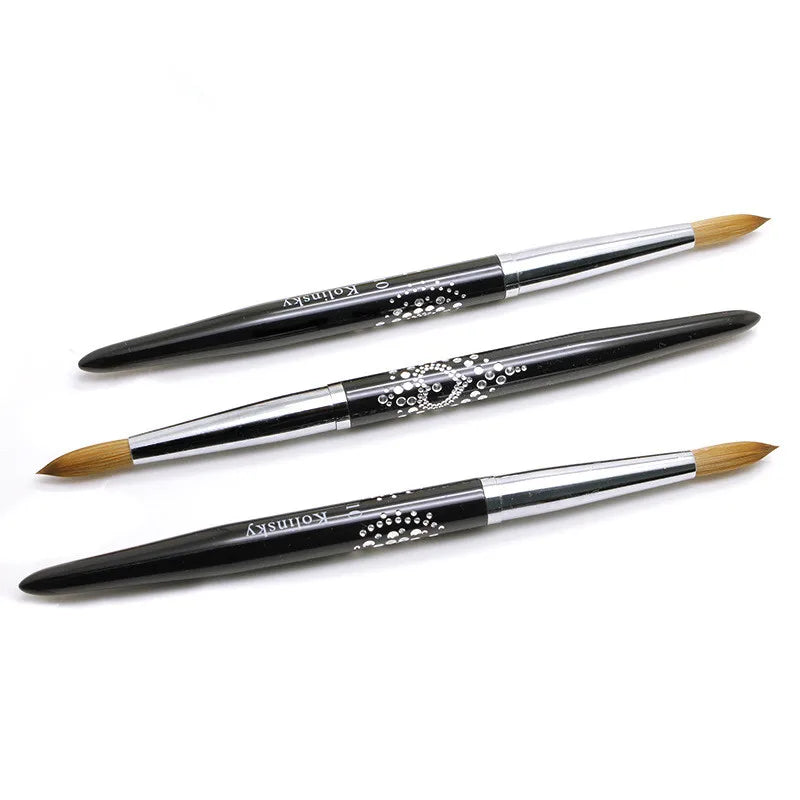 Custom Pure Crimped Kolinsky Hair Black Metal Handle Acrylic Nail Art Brush