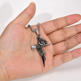 Stainless Steel Jewelry Tarnish Free Jesus Cross Charm Jewelry Men Christian Religious Faith Rose Cross Pendant Necklace