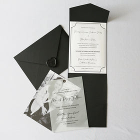 Modern Elegance Personalized Photo Wedding Invitations Black Foil Paper Pocket Invitation Card With Envelope Heart Wax Seal
