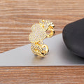 QIKU Full Crystal Heart Shape Opening Adjustable Rings Gold Color Copper Zircon Wedding Party Jewelry Gift Customized Wholesale