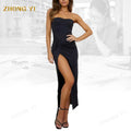 Clothing Factory Wholesale Custom Fashion Premium Feel Women Black Twist Front Elegant Slip Strapless Evening Party Long Dresses