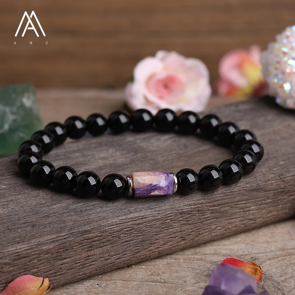 Fashion Agate Bracelet for Men Birthday Gifts  Purple Chaorite Bead Crafts Bracelets