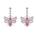 Fashion Bling Dangling Colored Zirconia Bee Pendant Statement Earrings Women Gold Plated Designer Silver Earrings