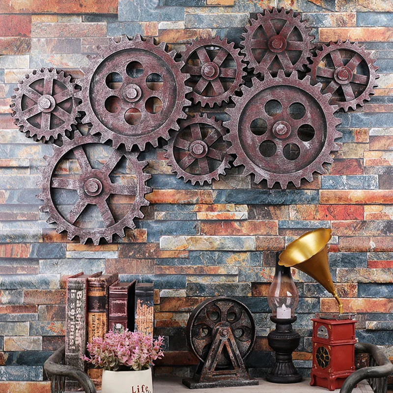 Oversized Vintage Rustic Industrial Big Wooden MDF Gears for Home Wall Decor