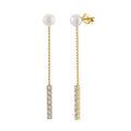 RINNTIN GPE112 925 Sterling Silver Freshwater Pearl Earrings Women Fashion Jewelry 5A Zircon Dangle Tassel Chain Earring