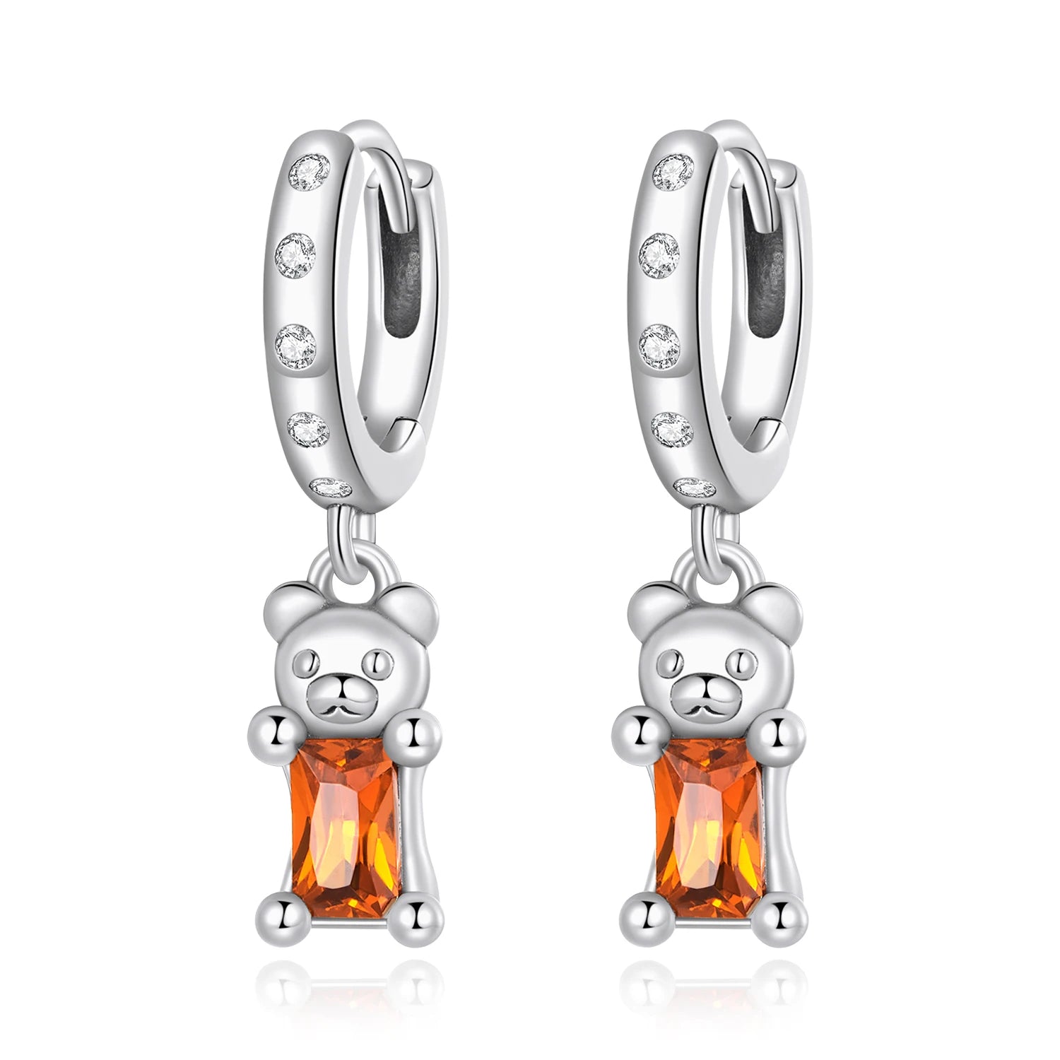 925 Sterling Silver Orange Bear Ear Buckles Drop Earring Fine Zircon Women's Jewelry for Wedding or Party Anniversary SCE1399