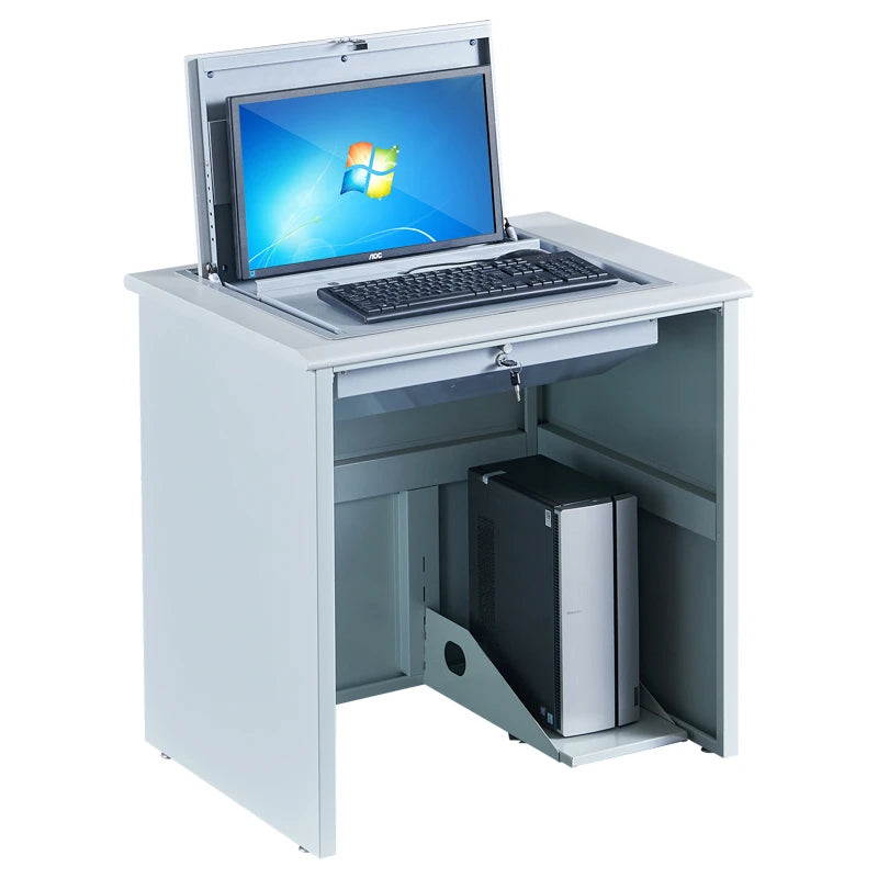 School Audio-Visual Education Room Flip Top Recessed Monitor Computer Desk