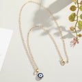 Chic Gold Plating Evil Eyes Pendant Necklace for Girls Vintage Style Round Eyes Link Chain Jewelry Weddings Gifts Alloy Pearl