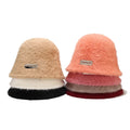 Fashion Winter Rabbit Hair Plain Color Metal Label  Fisherman Hats Fluffy Warm Plush Bucket Cap
