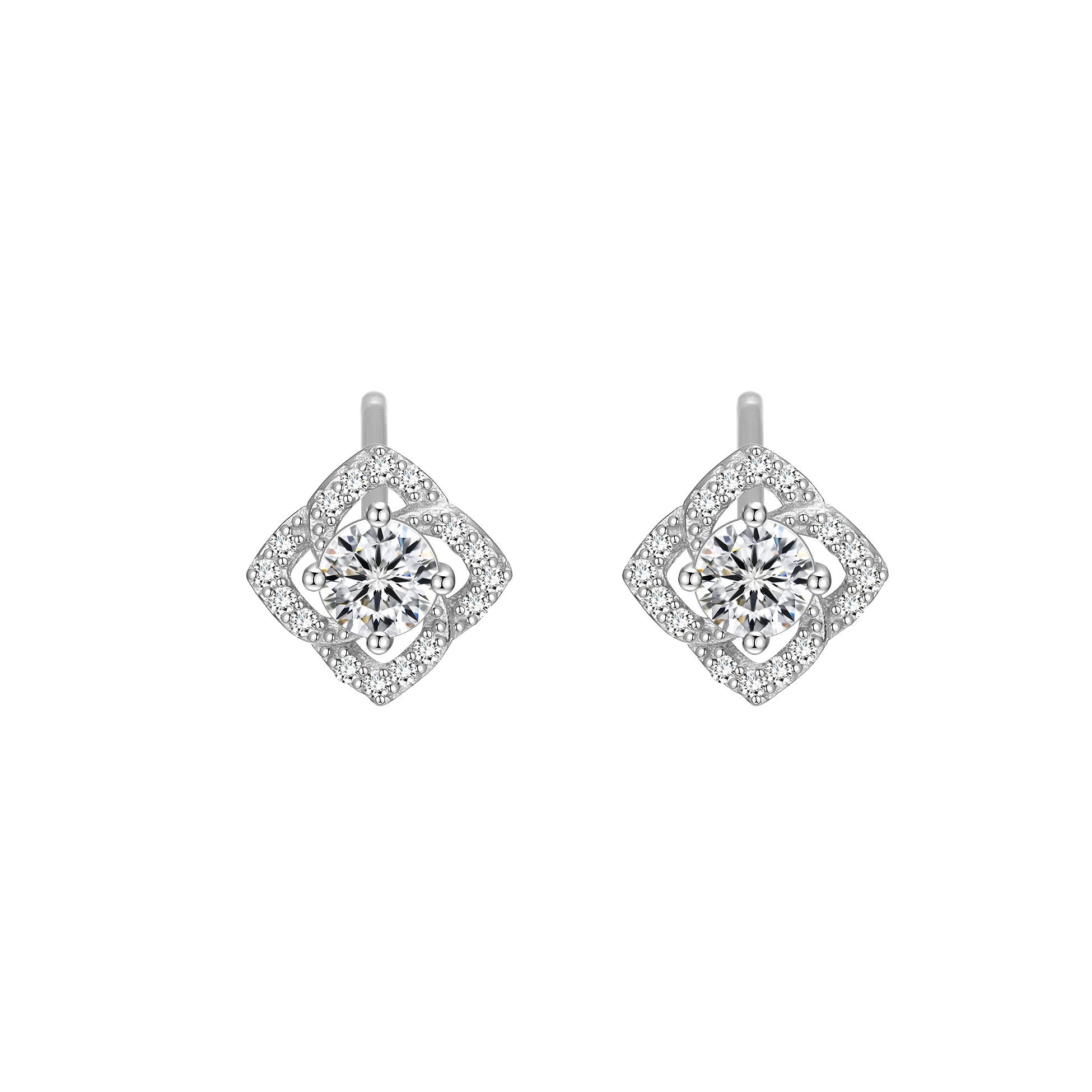 Sweet Cute 925 Sterling Silver Round Cubic Zirconia Flower Leaf Stud Fashion Earrings Set for Women Girl Fine Jewelry Wholesale
