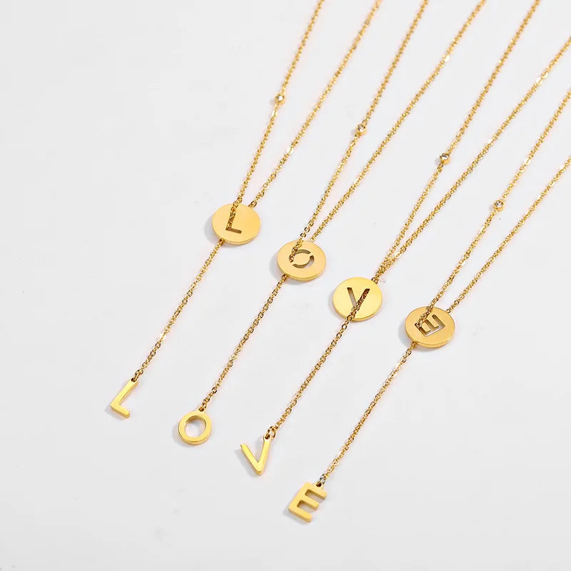 Minimalist Stainless Steel Gold Plated Clear Crystal Y Shaped Tassel  Hollow Initial Letters Necklace