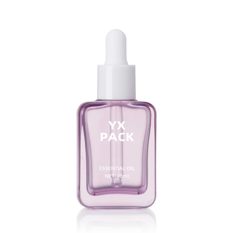 New Arrival 30ml Purple Glass square Essential Oil Rectangle Dropper Bottles for Serum