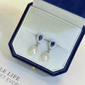 Sea Blue Treasure 7mm Strong Light Natural White Freshwater Rice Shaped Pearl Water Drop Earrings