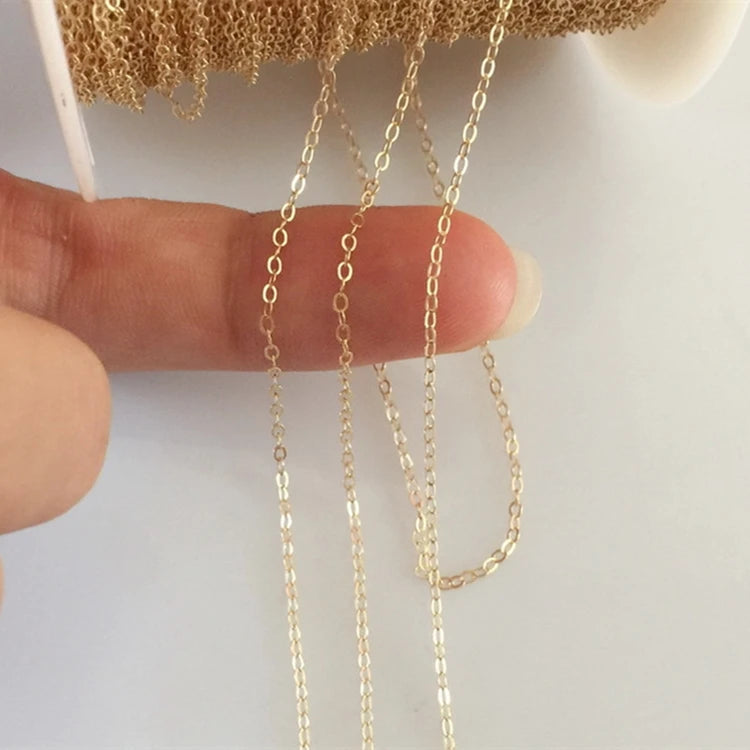 Permanent 1.3mm Flat Cable Chains for Women DIY Jewelry  Making Gold Filled Chain