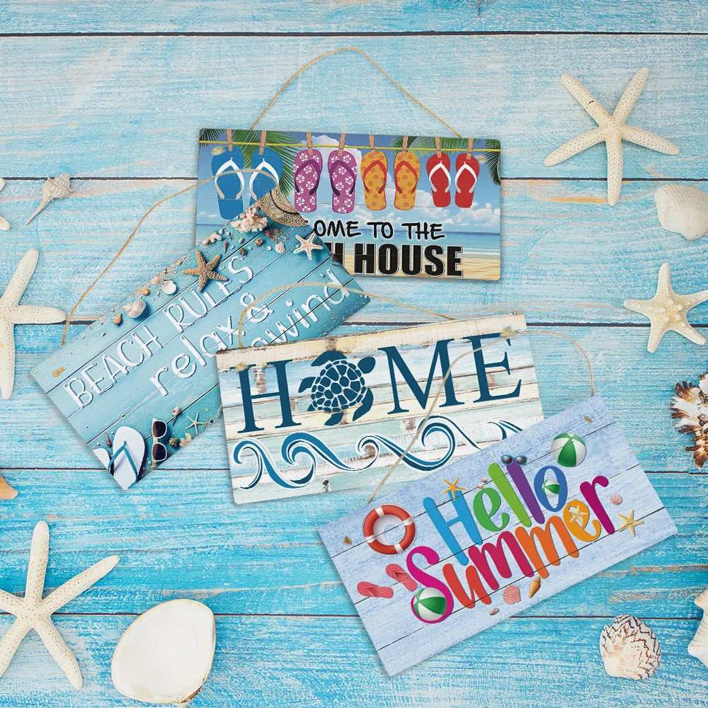 Sea Breeze Rectangle Shape Beach Wooden Plaque Sign Summer Wood Hanging Wall Sign Beach Decor