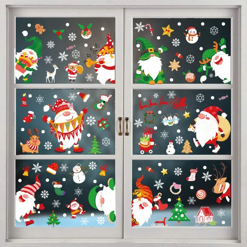 9 Sheets Colorful Window Decal Set Double Sided Printed Waterproof Christmas Window Static Cling Stickers