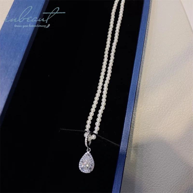 Silver 925 Original 2 Carat Diamond Test Past Brilliant Cut D Color White Blue Moissanite Pearl Pendant Necklace Fine Jewelry